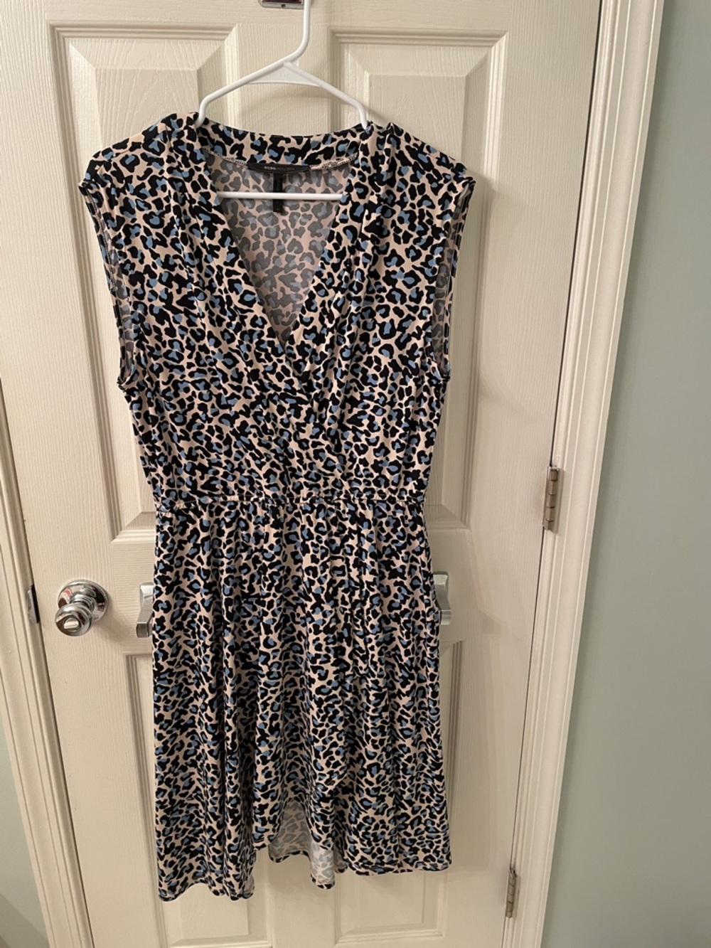 BCBGMaxAzria Beige and Blue Leopard Print Midi Dress